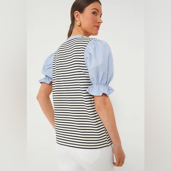 NWOT Tuckernuck POMANDER PLACE Navy Stripe Livia Puff Sleeve Top Size: Large - Picture 14 of 14